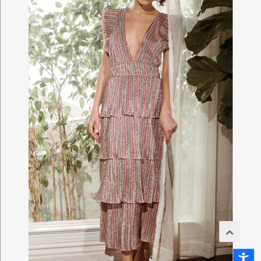 Saylor Luba Tiered Ruffle Maxi Dress Rainbow Multicolor Sparkle Shimmer L